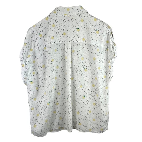 SO Womens Size Large White w/Black Polka Dots & Lemons Button Up Shirt - Picture 5 of 11